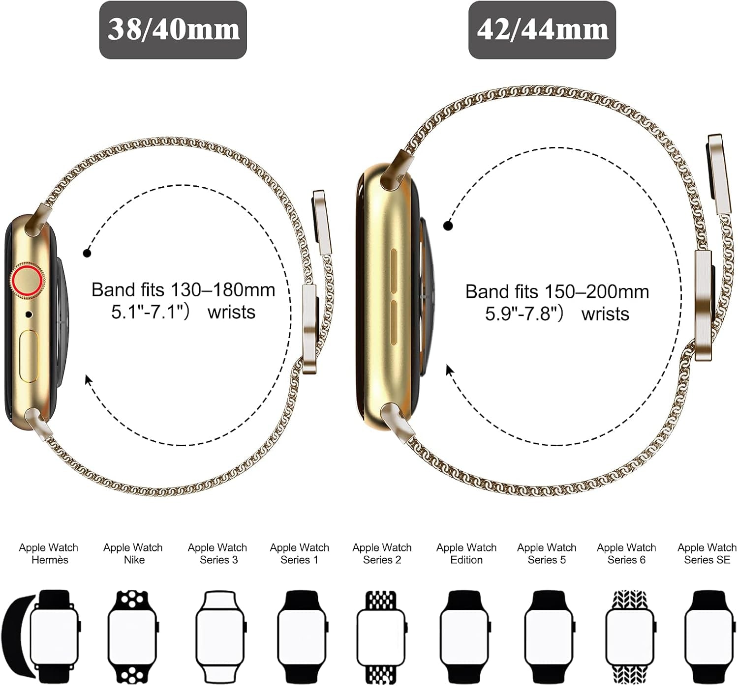 Metal Magnetic Bands Compatible for Apple Watch 38Mm with Case, Stainless Steel Milanese Mesh Loop Replacement Strap Compatible with Iwatch Series 10/9/8/7/6/5/4/3/2/1 SE Women Men, Light Gold