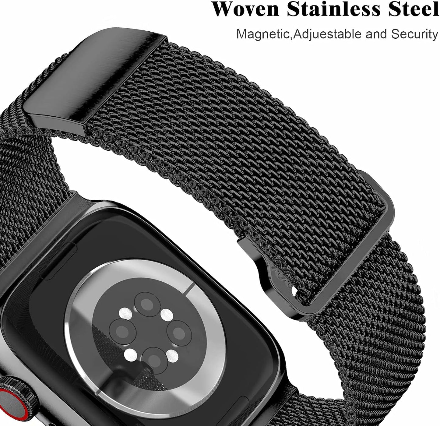 Metal Magnetic Bands Compatible for Apple Watch Band 42Mm with Case, Stainless Steel Milanese Mesh Loop Replacement Strap Compatible with Iwatch Series SE 10-1 for Women Men,Black