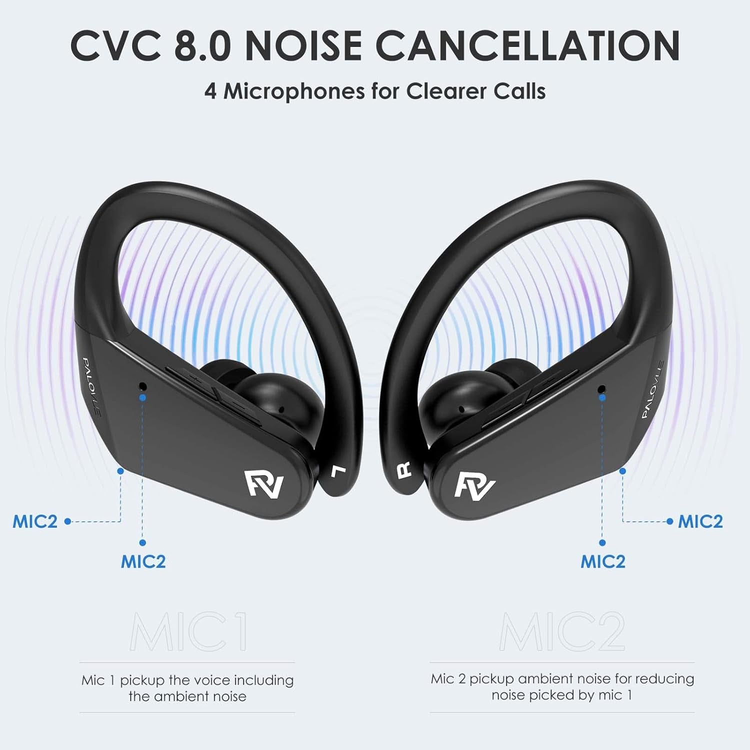 Wireless Earbuds Bluetooth 5.2 Headphones CVC8.0 Noise Cancelling Earbuds for Sport Sweatproof Wireless Earphones, 4 Mic for Clearer Call, Deep Bass Stereo In-Ear Headphones, Fast Pair