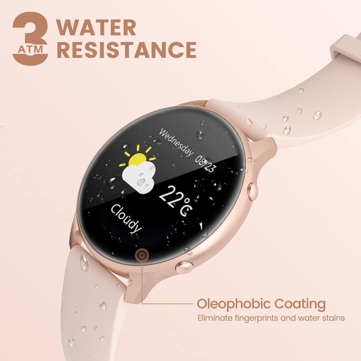 Smart Watches for Women, 2022 ALL-NEW Smart Watch for Android Phones and Iphone, 3ATM Waterproof Fitness Tracker with Sleep Tracker, Heart Rate, Blood Oxygen Monitor, Pedometer, Smartwatch Pink