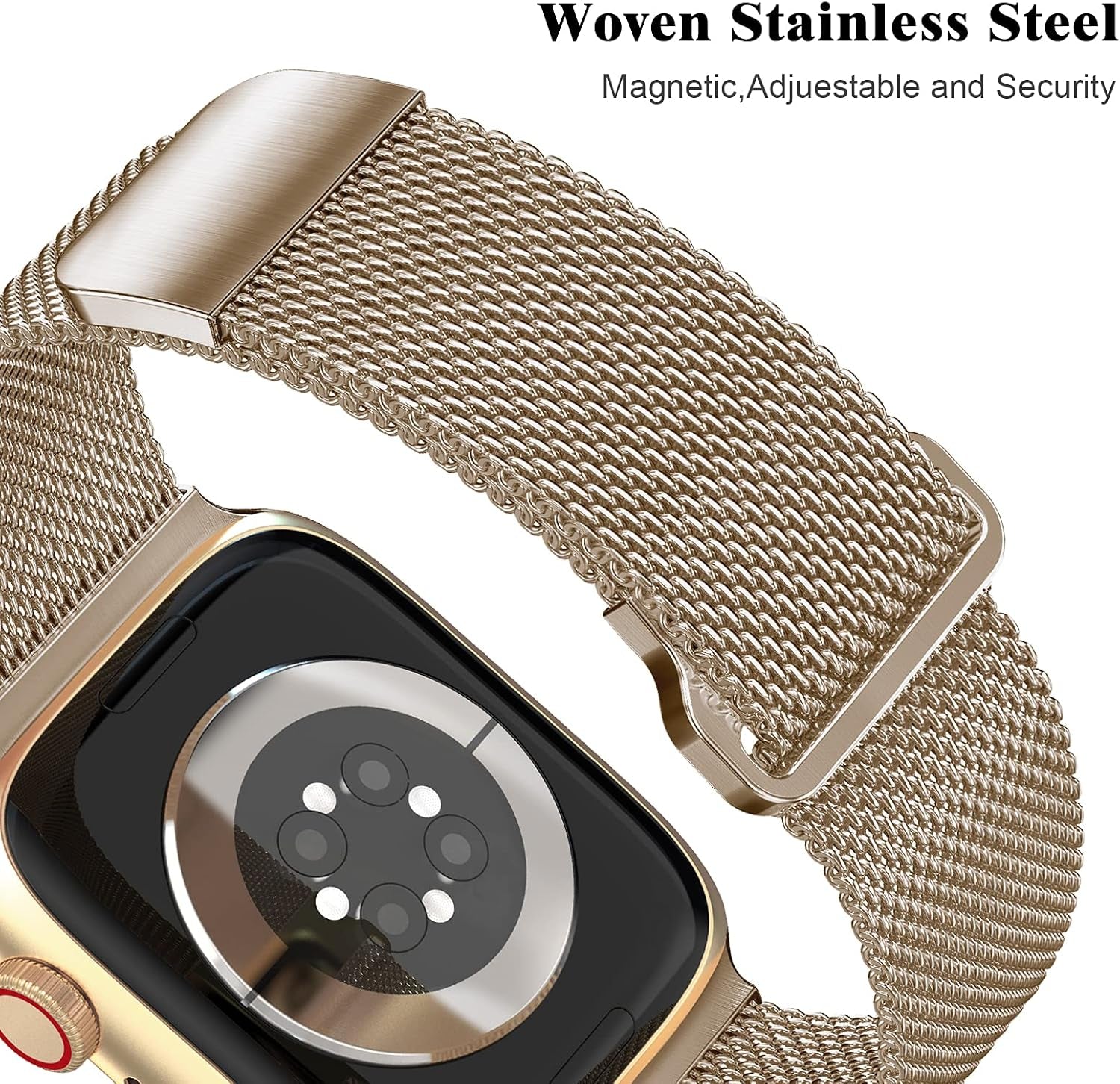 Metal Magnetic Bands Compatible for Apple Watch 38Mm with Case, Stainless Steel Milanese Mesh Loop Replacement Strap Compatible with Iwatch Series 10/9/8/7/6/5/4/3/2/1 SE Women Men, Light Gold