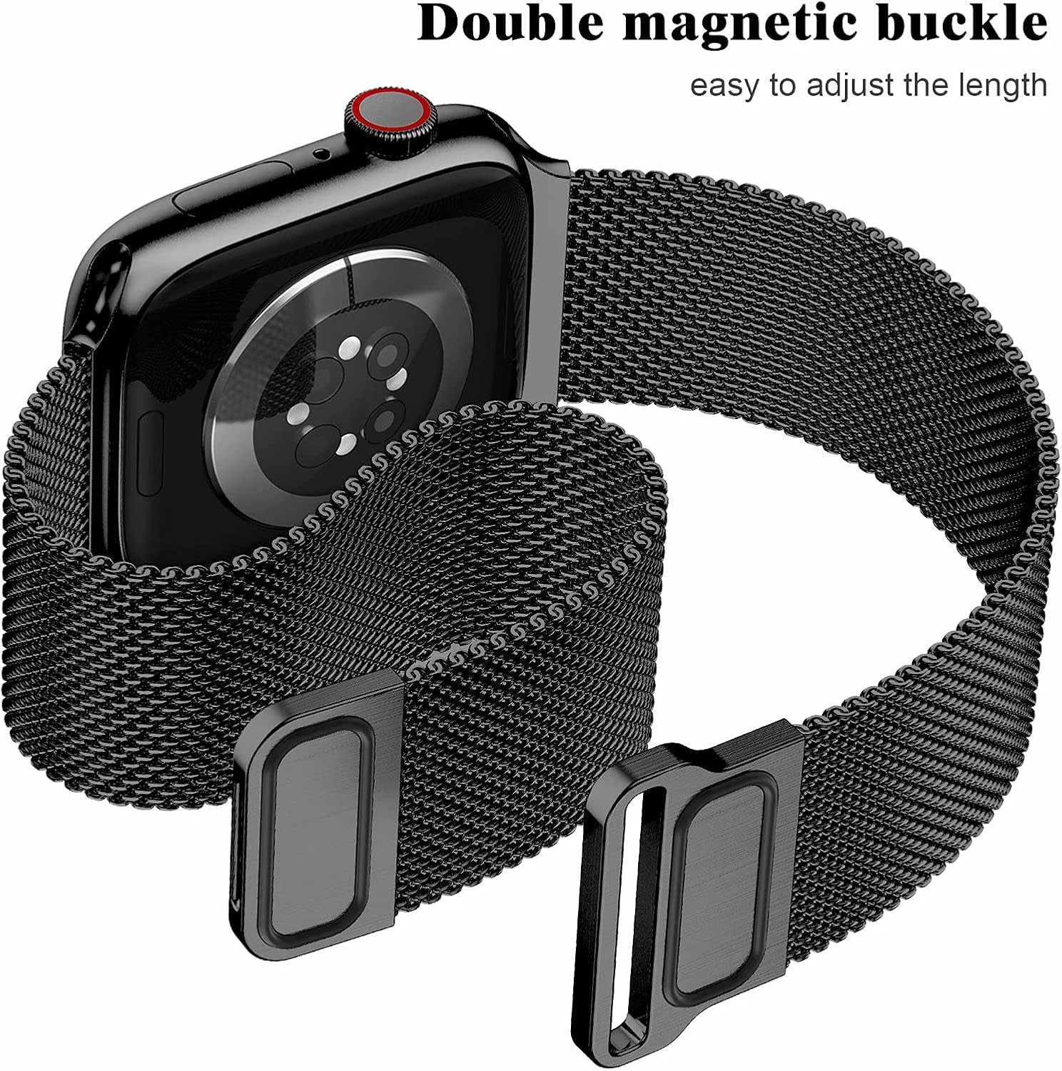 Metal Magnetic Bands Compatible for Apple Watch Band 42Mm with Case, Stainless Steel Milanese Mesh Loop Replacement Strap Compatible with Iwatch Series SE 10-1 for Women Men,Black