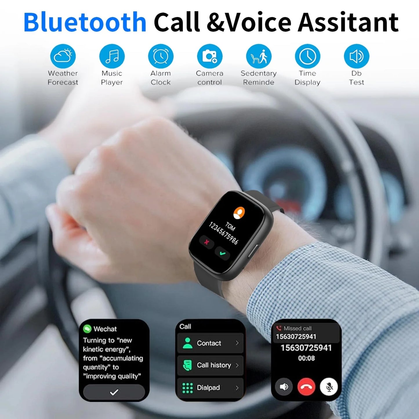 Smart Watch for Men Women, 1.83‘’ Bluetooth Call Receive Dial, IP68 Waterproof Fitness Watch for IOS / Android, Outdoor Sports Fitness Tracker, Black