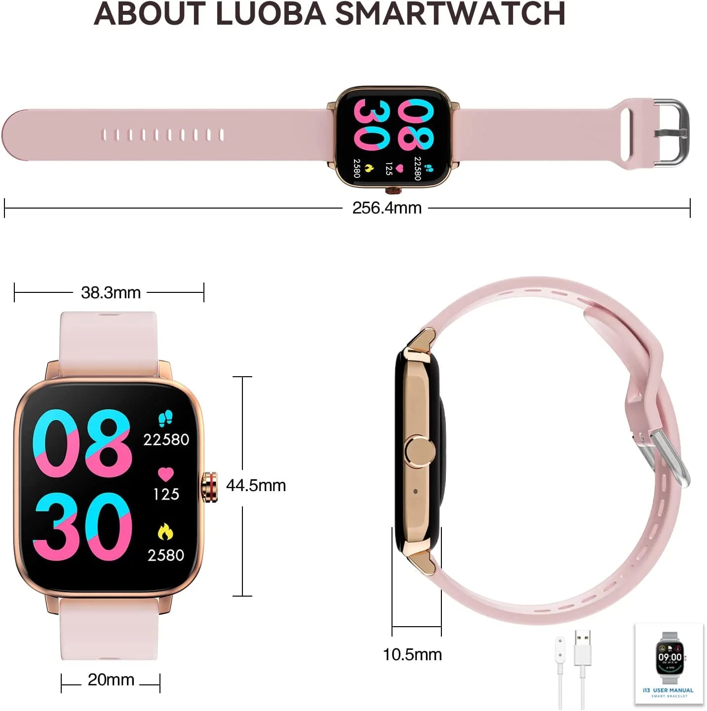 Smart Watch, 1.7'' Full Touch Answer/Make Call Android Smartwatch for Women & Men Compatible with Android & Ios (Pink)