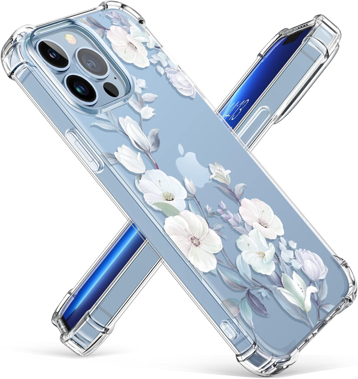 for Iphone 13 Pro Max Case, Soft Shockproof Clear Floral Phone Protective Case Cover for Women Girls, Flower Pattern Design (Hibiscus)