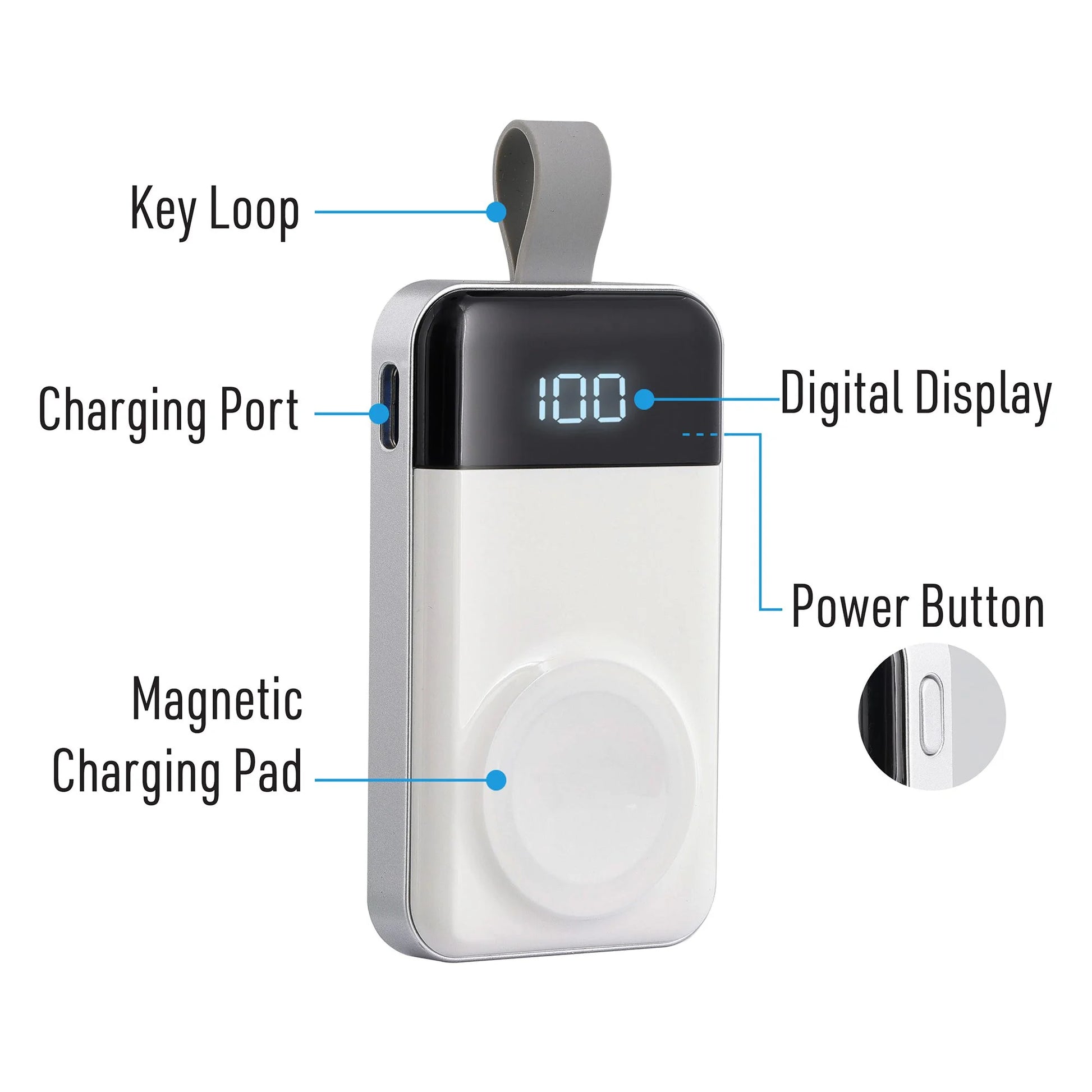 Portable Apple Watch Charger, 1200Mah Magnetic Wireless Keychain Power Bank, Fast Charging for Apple Watch, White