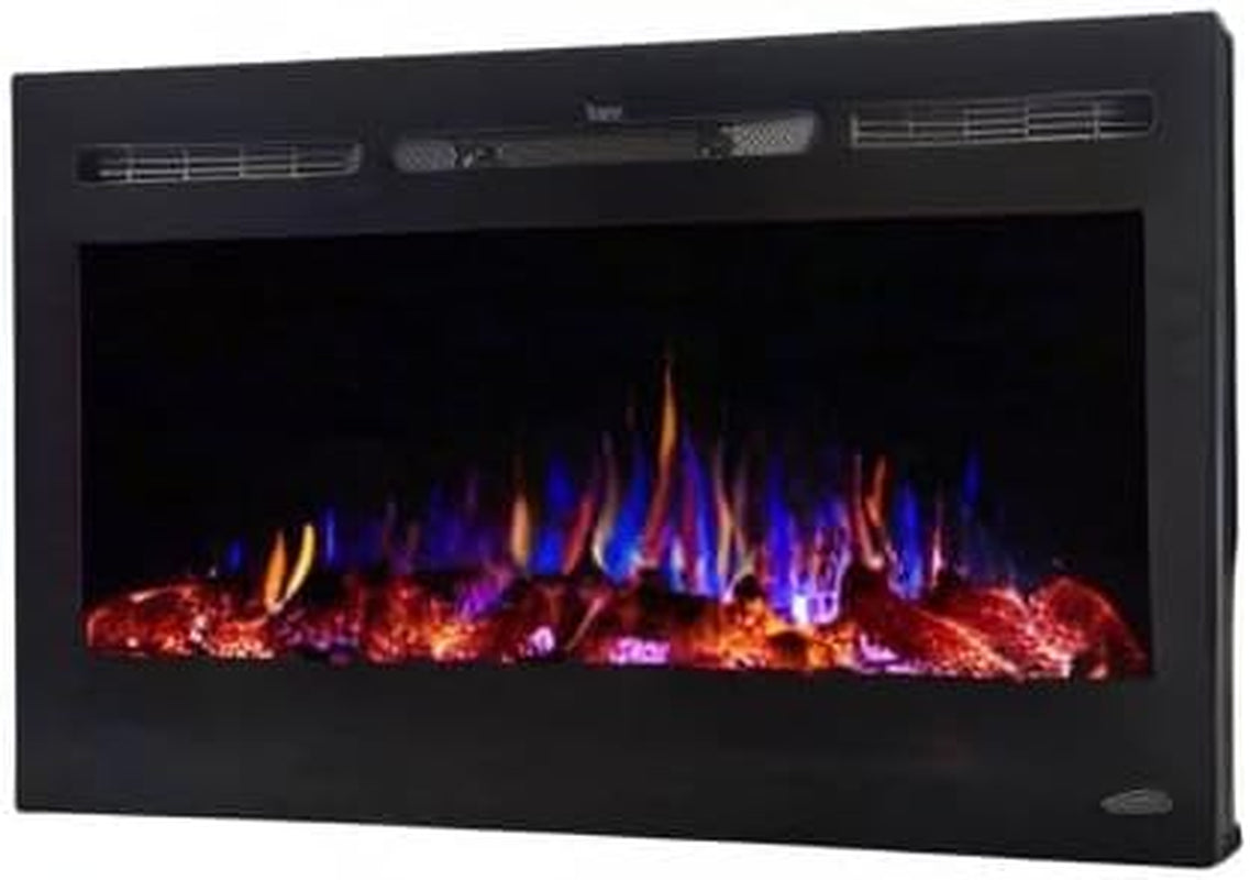 Smart Electric Fireplace-The Sideline 36" Wide-In Wall Recessed - 30 Realistic Ember Color/Flame Options - 1,500W Heater W/Thermostat - Log & Crystal Hearth Options - Alexa/Wifi Enabled