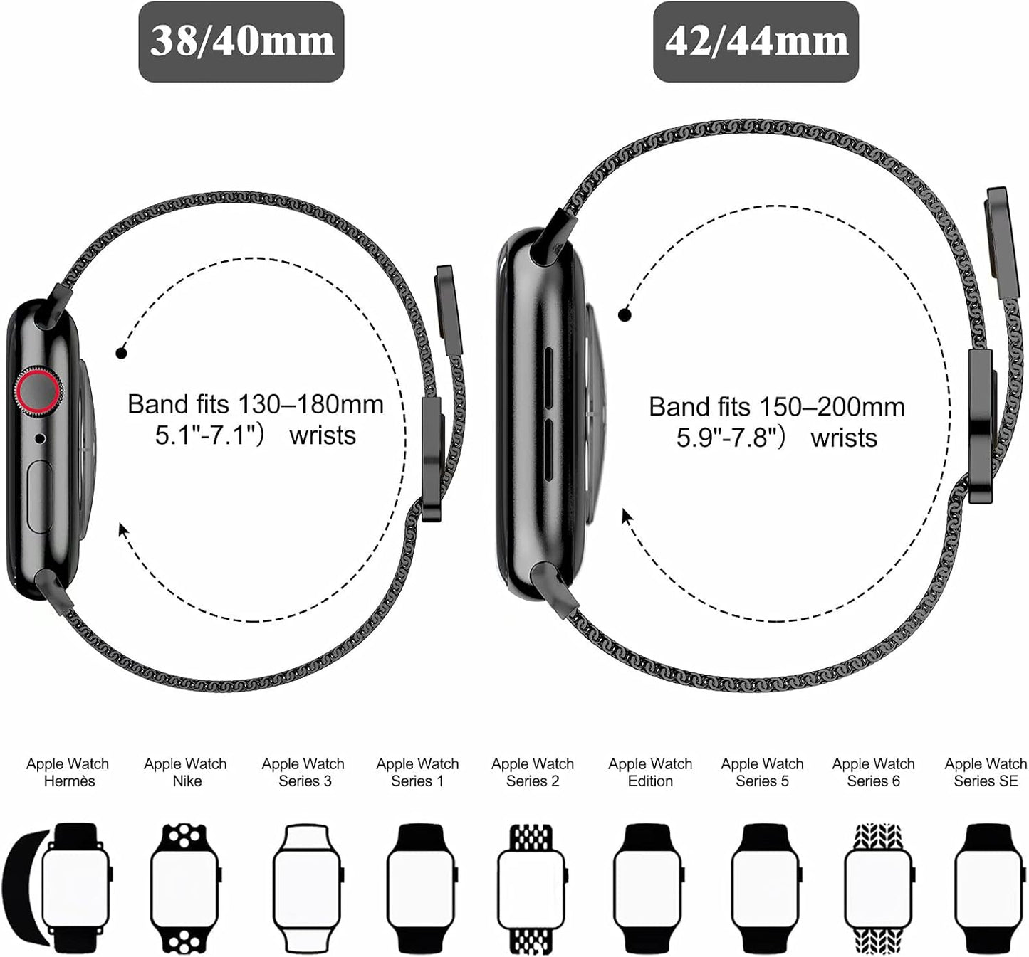 Metal Magnetic Bands Compatible for Apple Watch Band 42Mm with Case, Stainless Steel Milanese Mesh Loop Replacement Strap Compatible with Iwatch Series SE 10-1 for Women Men,Black