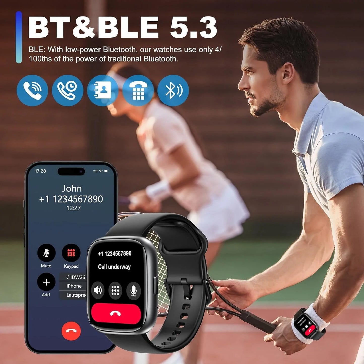 Smart Watch for Men Women, 1.83‘’ Bluetooth Call Receive Dial, IP68 Waterproof Fitness Watch for IOS / Android, Outdoor Sports Fitness Tracker, Black