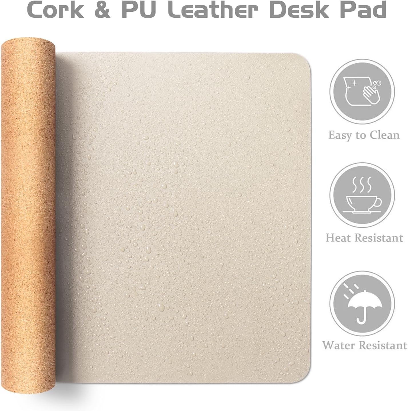 Dual-Sided Desk Mat - Natural Cork & Leather Desk Protector, Large Mouse Pad, Waterproof Blotter, Writing Pad for Office/Home, Beige (25.6"X13.7")