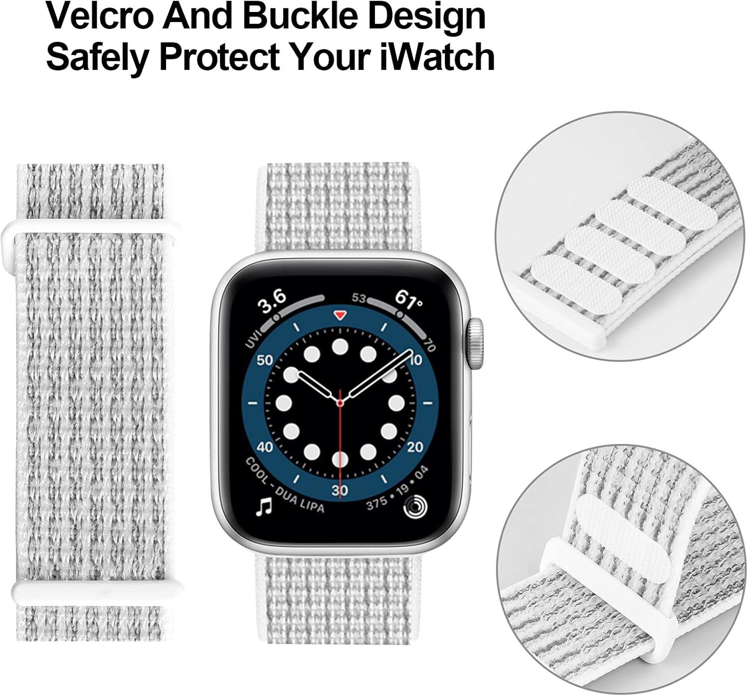 Sport Loop Band Compatible with Apple Watch Band 38Mm 40Mm 42Mm 44Mm Iwatch Series 6 5 SE 4 3 2 1 Strap, Nylon Velcro Women Men Stretchy Elastic Braided Adjustable Wristband, 42Mm 44Mm Summit White