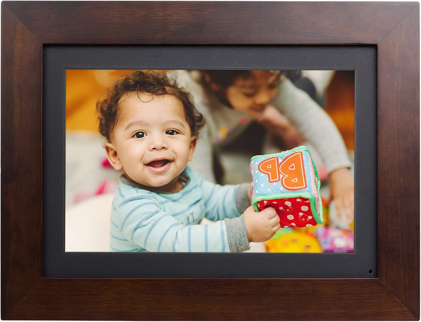 Photoshare 8” Wifi Digital Picture Frame, Send Pics from Phone to Frames, 8 GB, Holds 5,000+ Photos, HD Touchscreen, Espresso Wood Frame, Easy Setup, No Fees