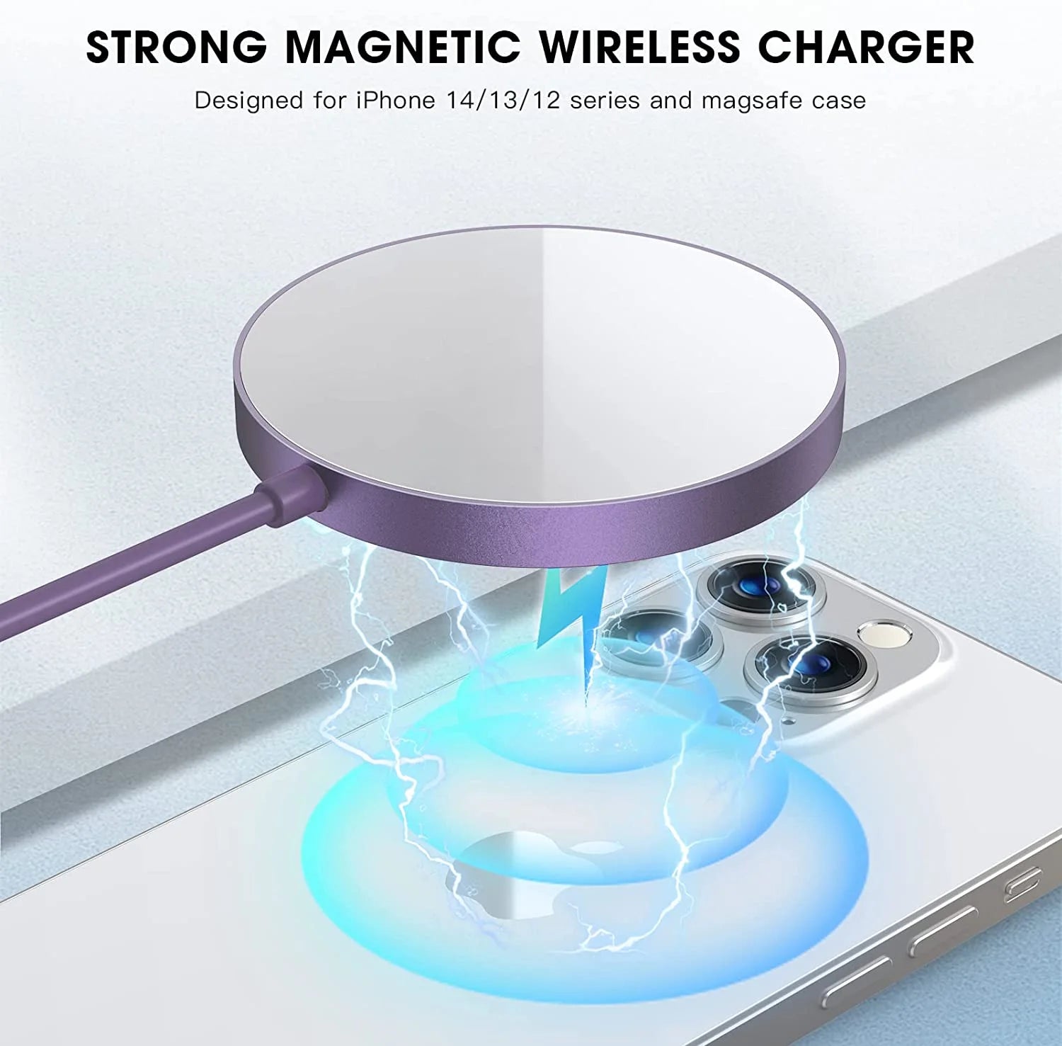 Fast Charging Pad - Wireless Charger Compatible for Iphone & Airpods 3/2/Pro, Purple