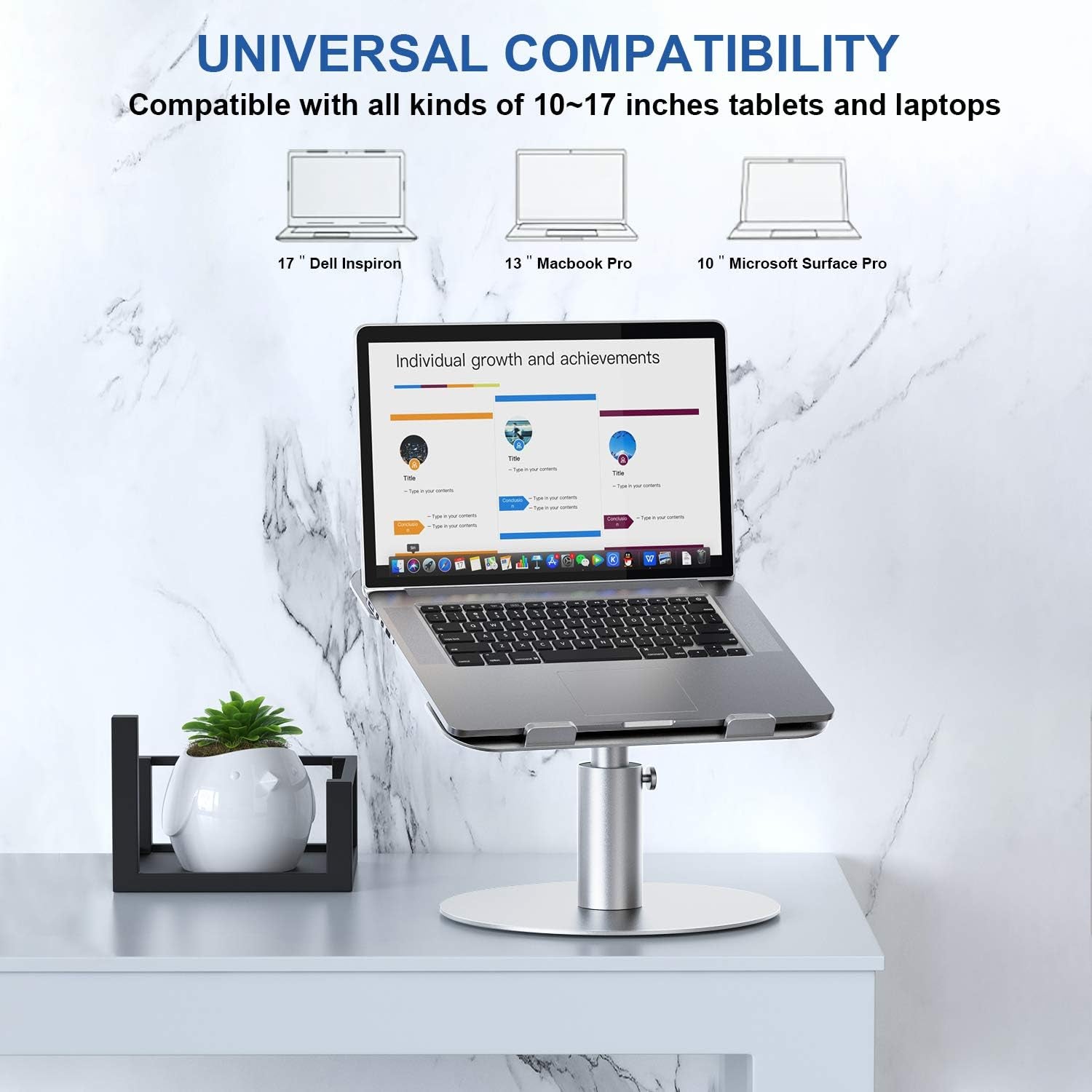 Adjustable Laptop Stand, Aluminum Laptop Riser, Multi-Angle Height Adjustable 360°Rotation Notebook Stand Desktop Holder Compatible with Mac Macbook Pro Air, Lenovo, Dell XPS, HP(10-17")