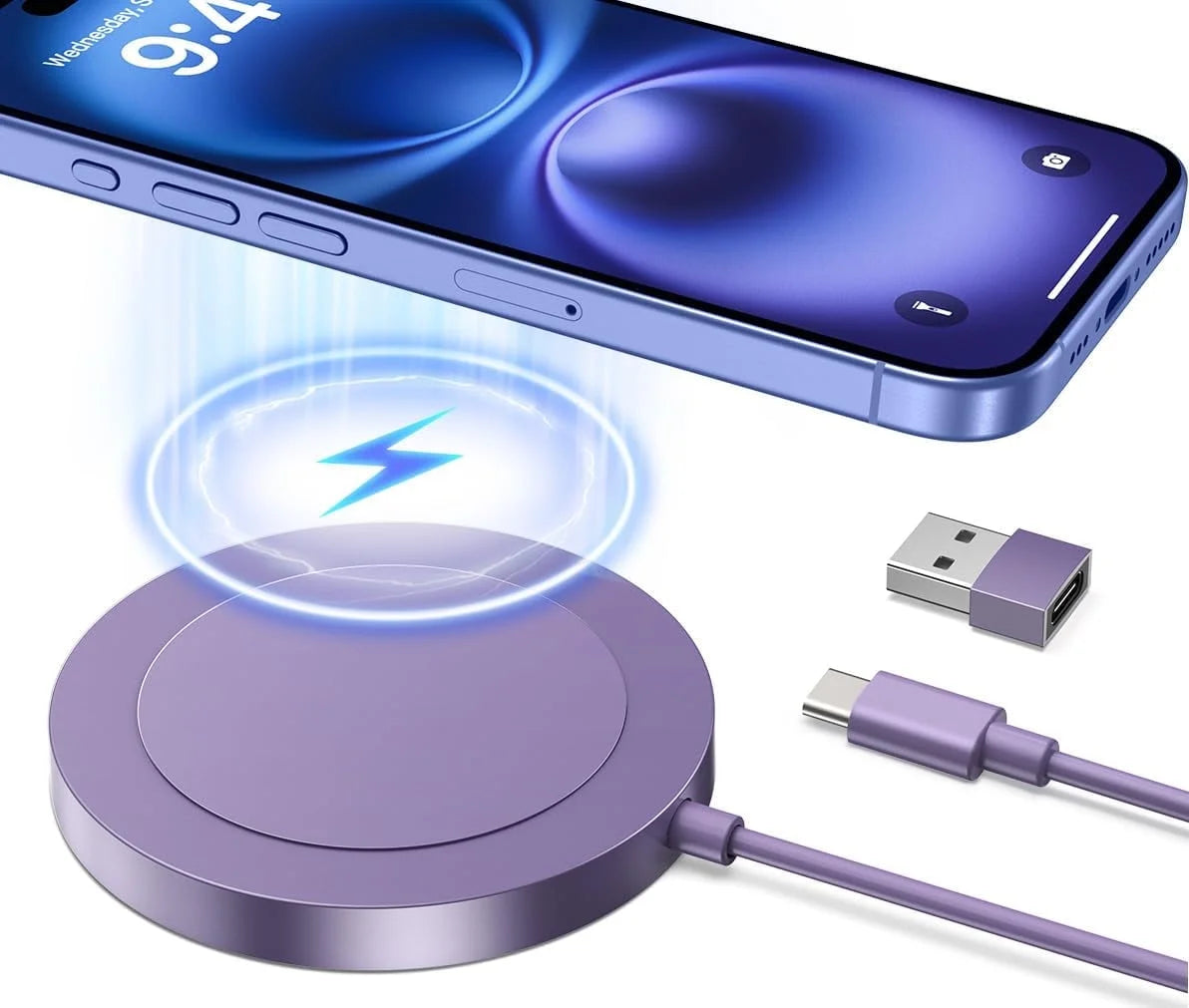 Fast Charging Pad - Wireless Charger Compatible for Iphone & Airpods 3/2/Pro, Purple