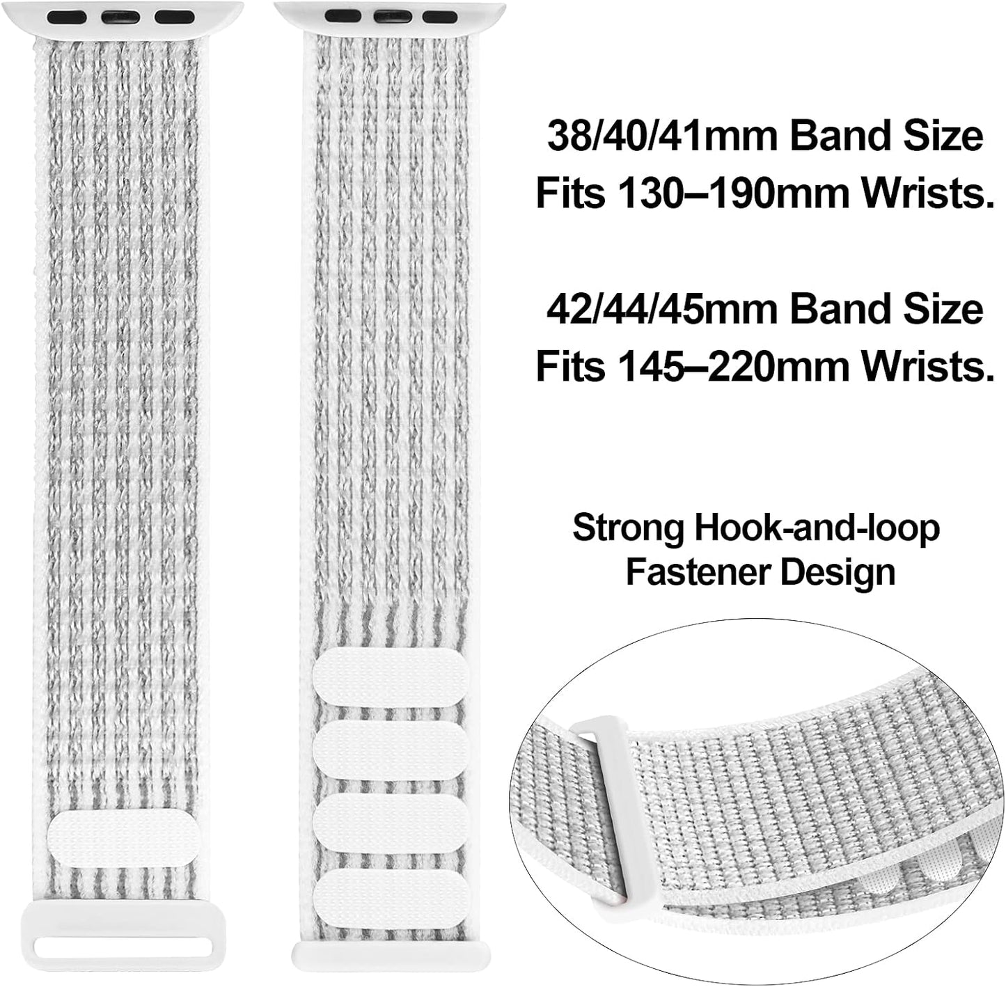 Sport Loop Band Compatible with Apple Watch Band 38Mm 40Mm 42Mm 44Mm Iwatch Series 6 5 SE 4 3 2 1 Strap, Nylon Velcro Women Men Stretchy Elastic Braided Adjustable Wristband, 42Mm 44Mm Summit White