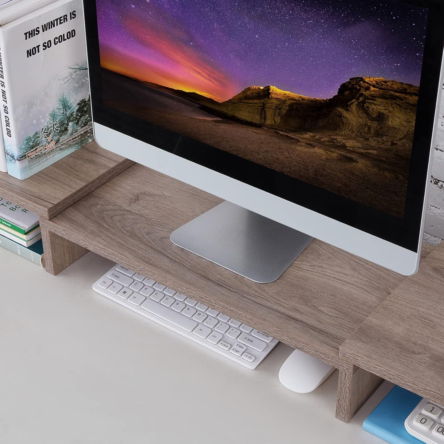 Large Monitor Stand Riser, Adjustable Screen Stand for Laptop Computer/Tv/Pc, Upgrade Length Desktop Organizer - Cream Gray