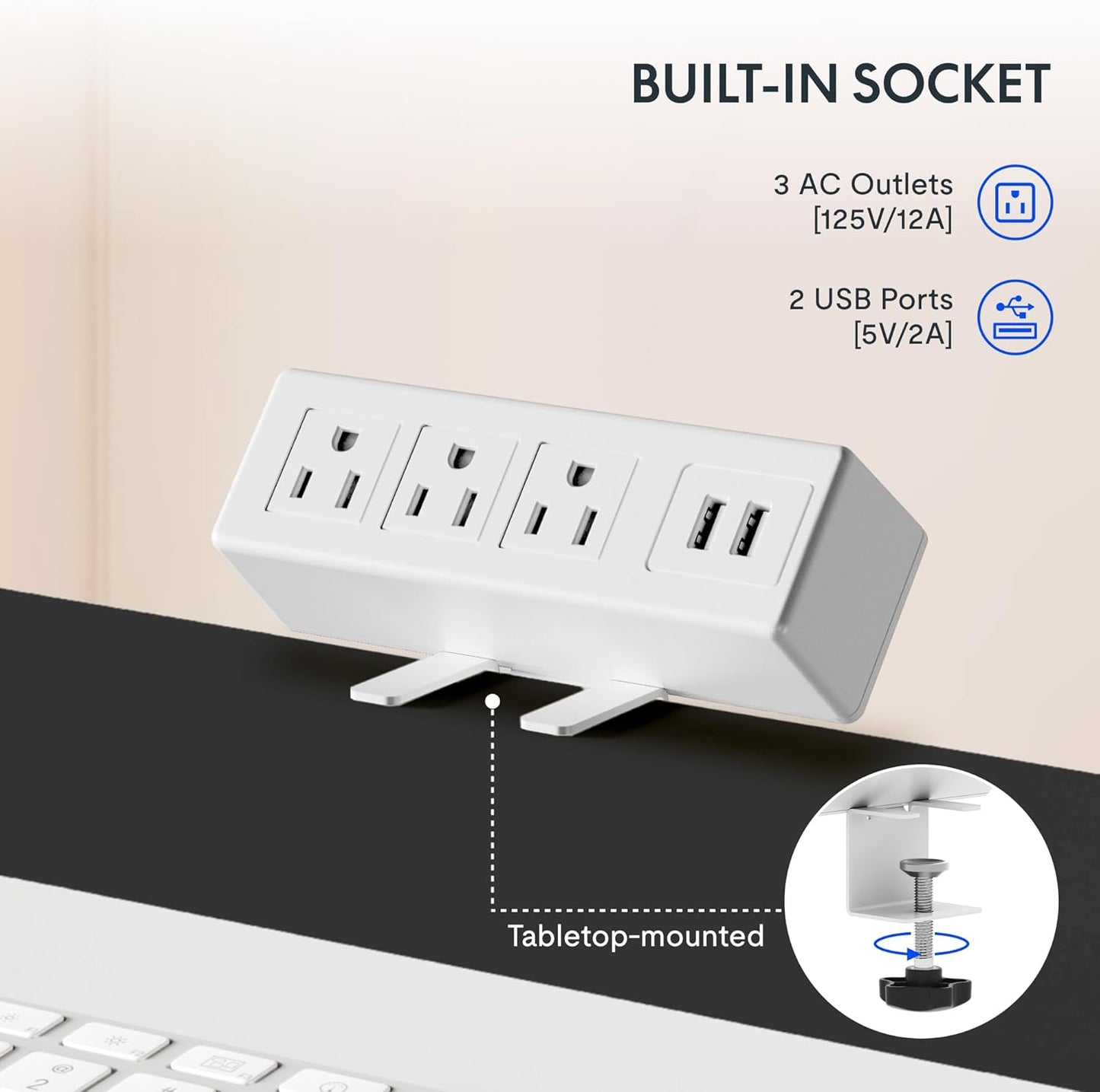 EN2 Whole-Piece Standing Desk with Clamp Power Strip, 55 X 28 Electric Stand up Height Adjustable Desk with Cable Management (White Frame + 55" White Top,2 Packages)