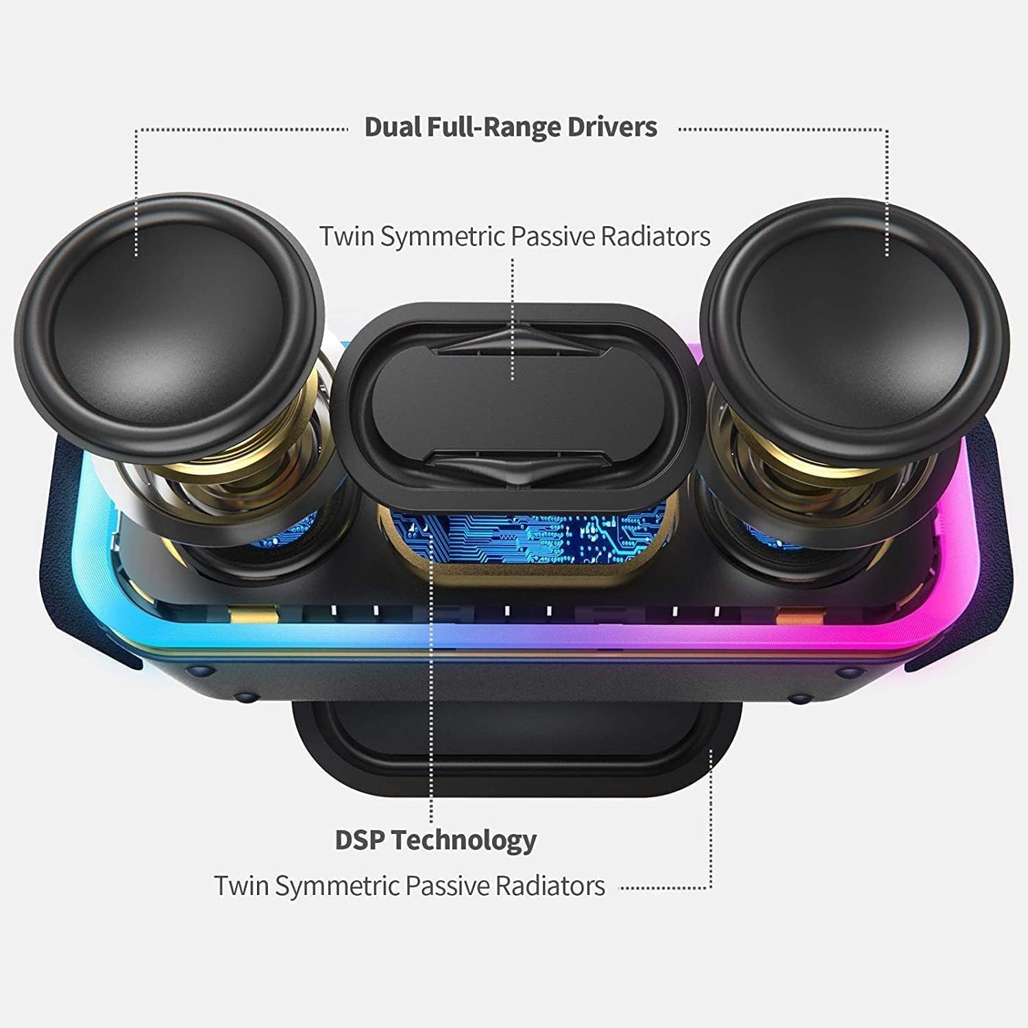 Soundbox Pro+ Bluetooth Speaker with 24W Impressive Sound, Booming Bass, IPX6 Waterproof, 15Hrs Playtime, Wireless Stereo Pairing, Mixed Colors Lights, 66 FT- Grey