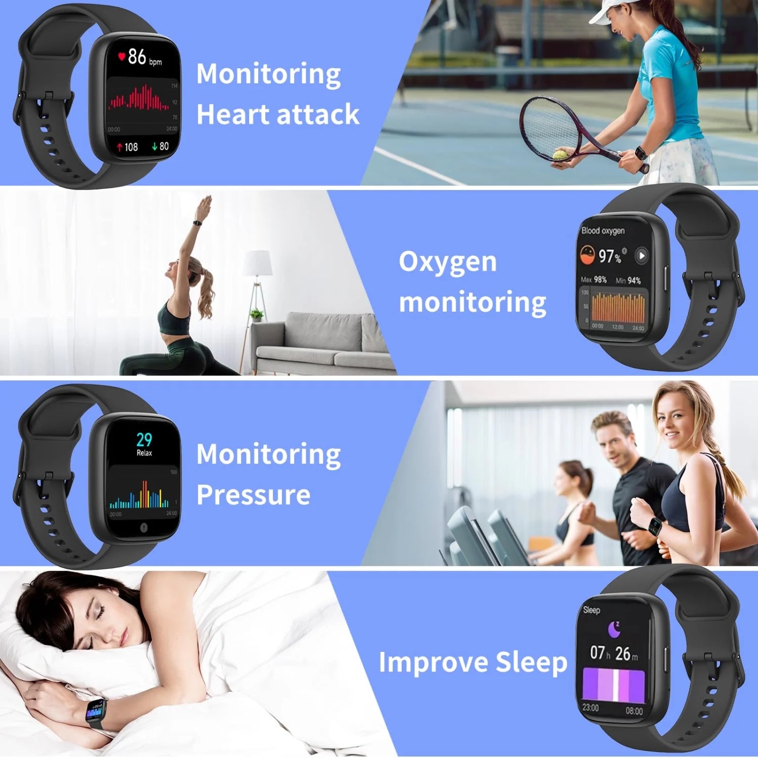 Smart Watch for Men Women, 1.83‘’ Bluetooth Call Receive Dial, IP68 Waterproof Fitness Watch for IOS / Android, Outdoor Sports Fitness Tracker, Black