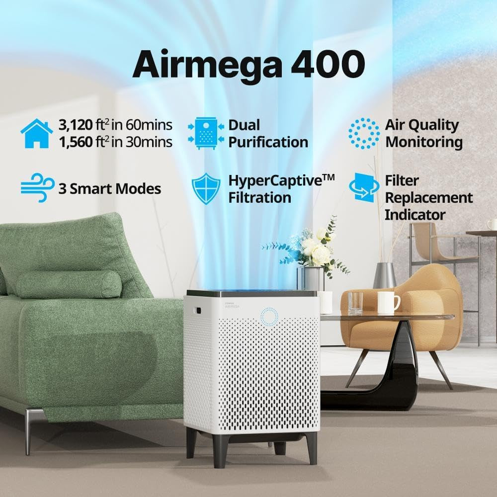 AP-2015F Airmega 400 Smart Air Purifier (Covers 1,560 Sq. Ft.), True HEPA Air Purifier with Smart Technology, White