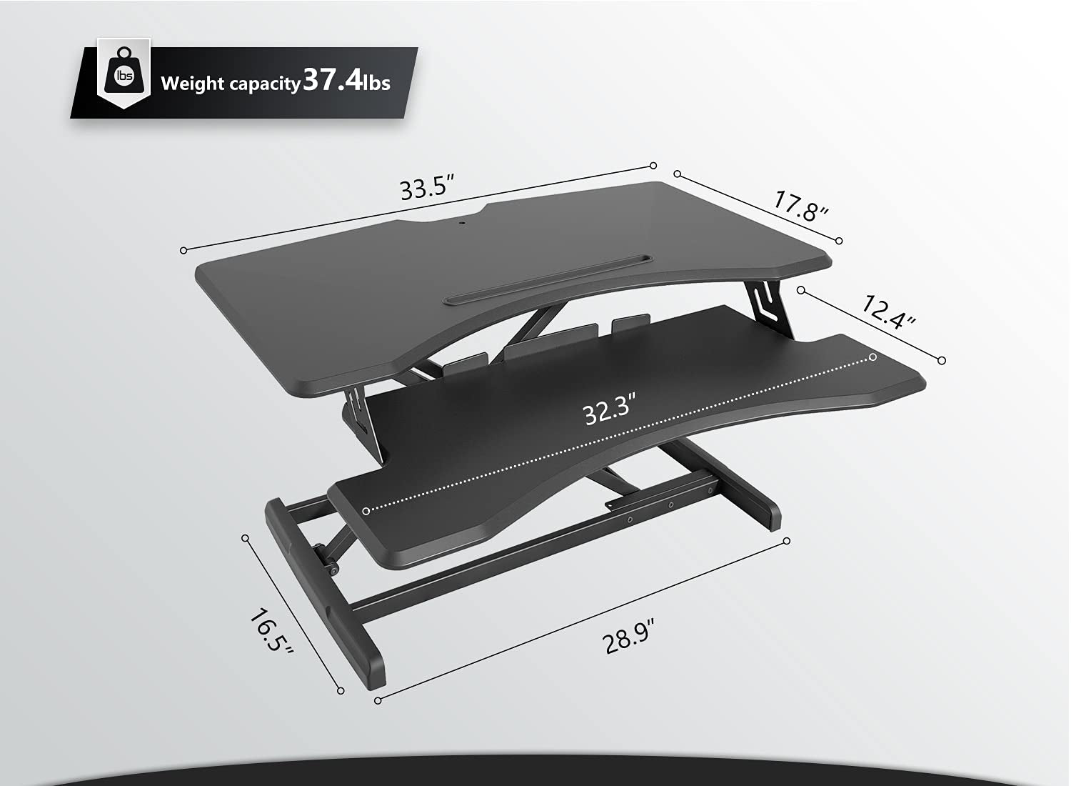 Standing Desk Converter Stand up Desk Riser, 34 Inches Height Adjustable Ergonomic Tabletop Workstation Riser Fits Dual Monitors Black