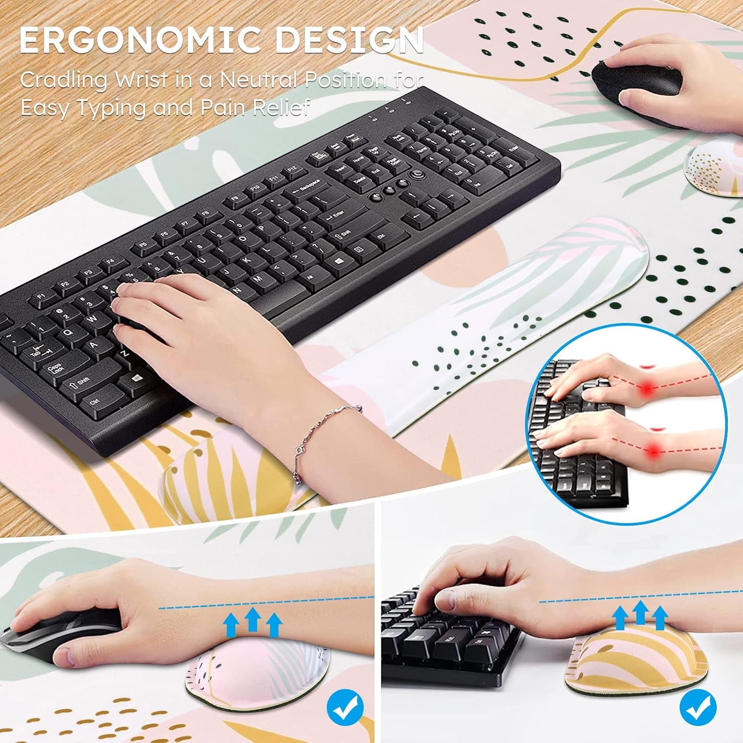 Desk Pad Mat, Big Ergonomic Mouse Pad,+ Keyboard Pad+Wrist Rest, Easy Typing Pain Relief, 3Pcs (35.4×15.7 In) Keyboard Mat Desk Mat for Keyboard and Mouse (Morlandi)