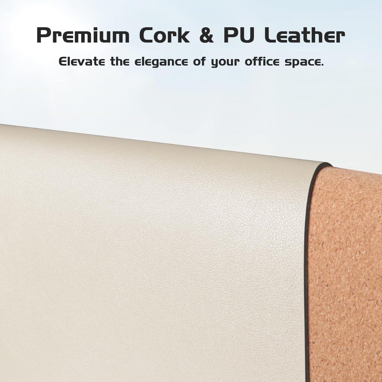 Dual-Sided Desk Mat - Natural Cork & Leather Desk Protector, Large Mouse Pad, Waterproof Blotter, Writing Pad for Office/Home, Beige (25.6"X13.7")