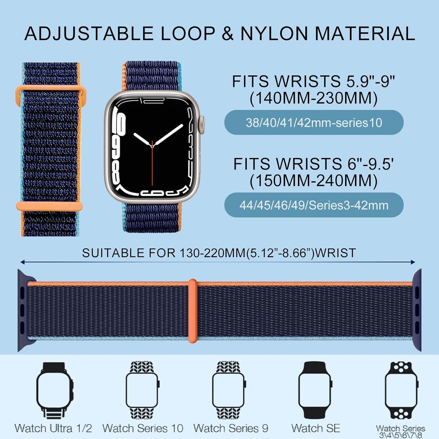 6 Pack Sport Nylon Loop Band with Apple Watch Band for Women Men 42Mm 44Mm 45Mm 46Mm 49Mm, Adjustable Breathable Braided Solo Loop Strap for Iwatch Series Ultra SE 10/9/8/7/6/5/4/3/2/1