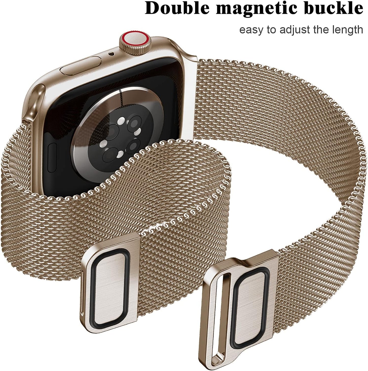 Metal Magnetic Bands Compatible for Apple Watch 38Mm with Case, Stainless Steel Milanese Mesh Loop Replacement Strap Compatible with Iwatch Series 10/9/8/7/6/5/4/3/2/1 SE Women Men, Light Gold