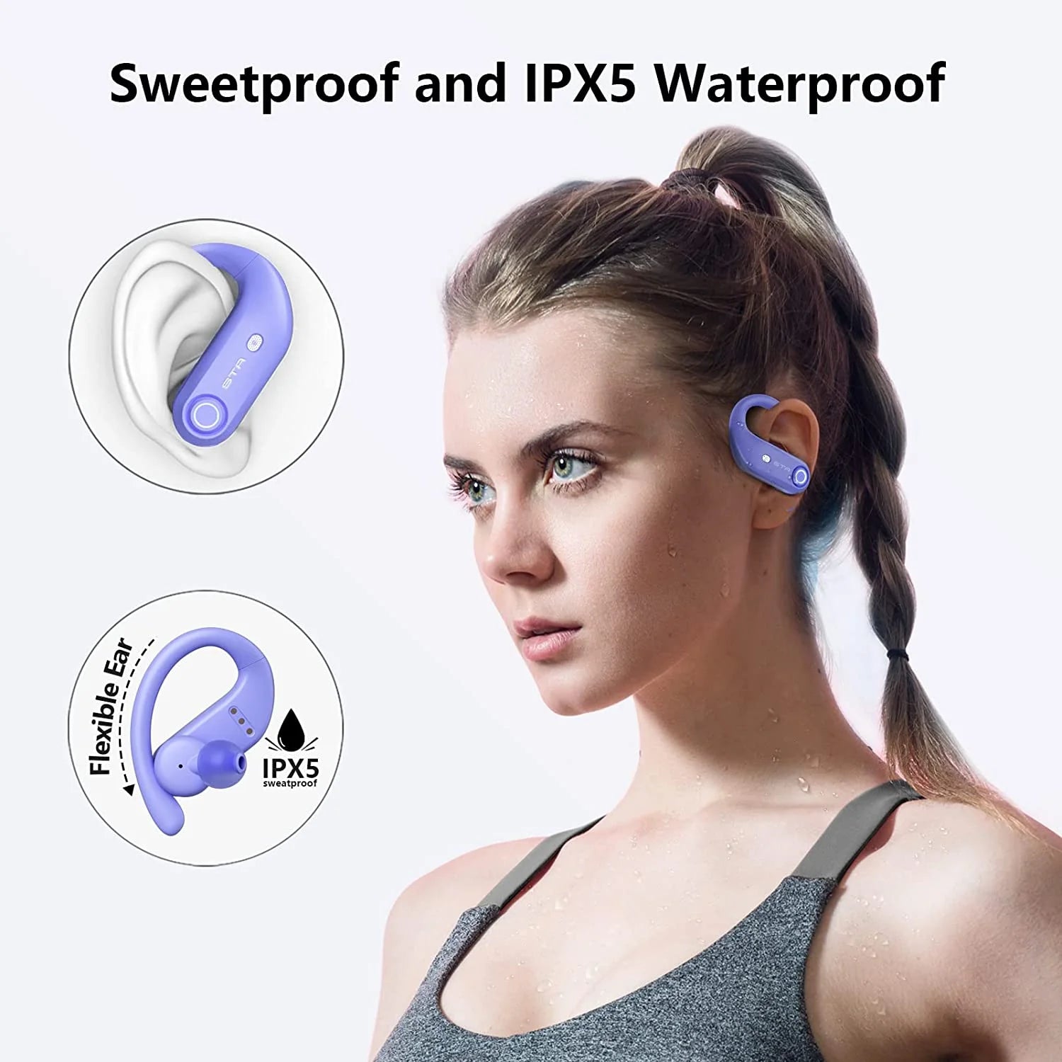 Bluetooth Headphones 4-Mics Call Noise Reduction 64Hrs IPX7 Waterproof Power Bank over Ear Wireless Earbuds with 2200Mah Charging Case for Sports Running Workout Gaming Suitable for Ios and Samsung