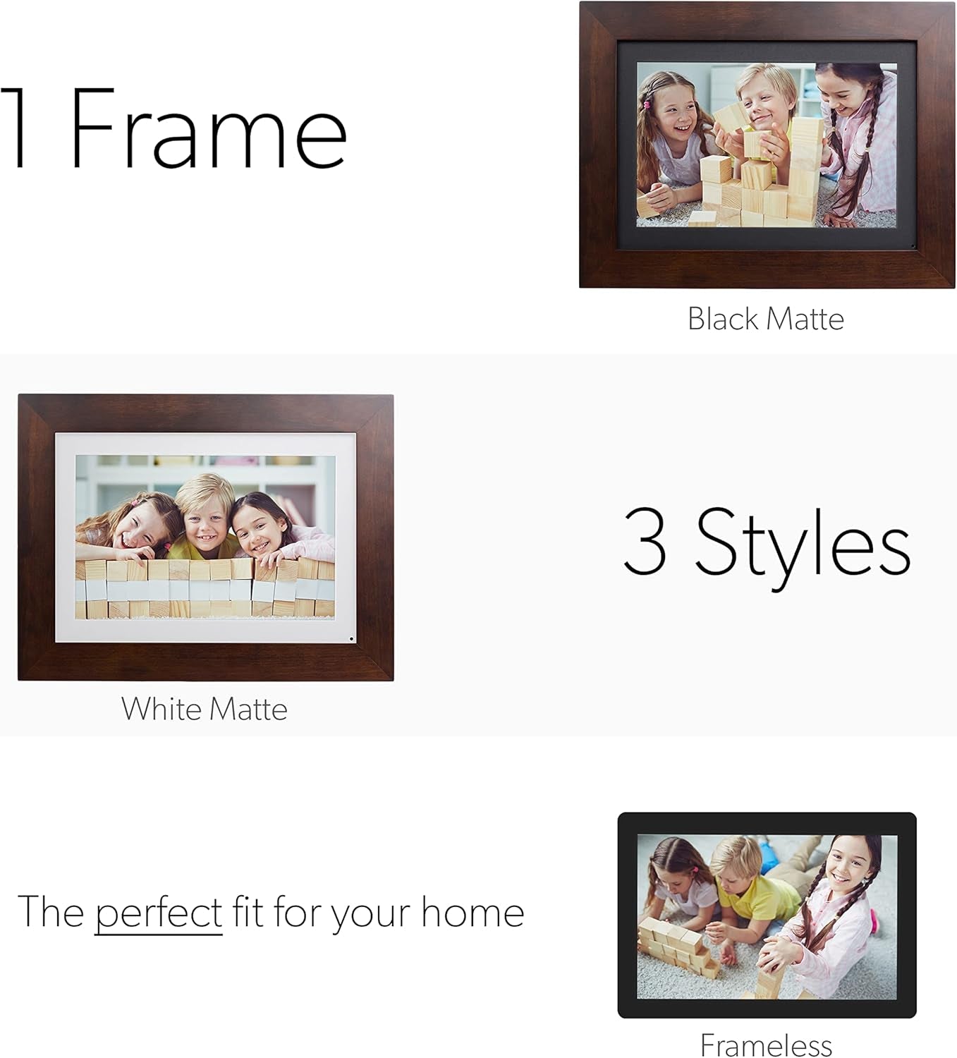 Photoshare 8” Wifi Digital Picture Frame, Send Pics from Phone to Frames, 8 GB, Holds 5,000+ Photos, HD Touchscreen, Espresso Wood Frame, Easy Setup, No Fees