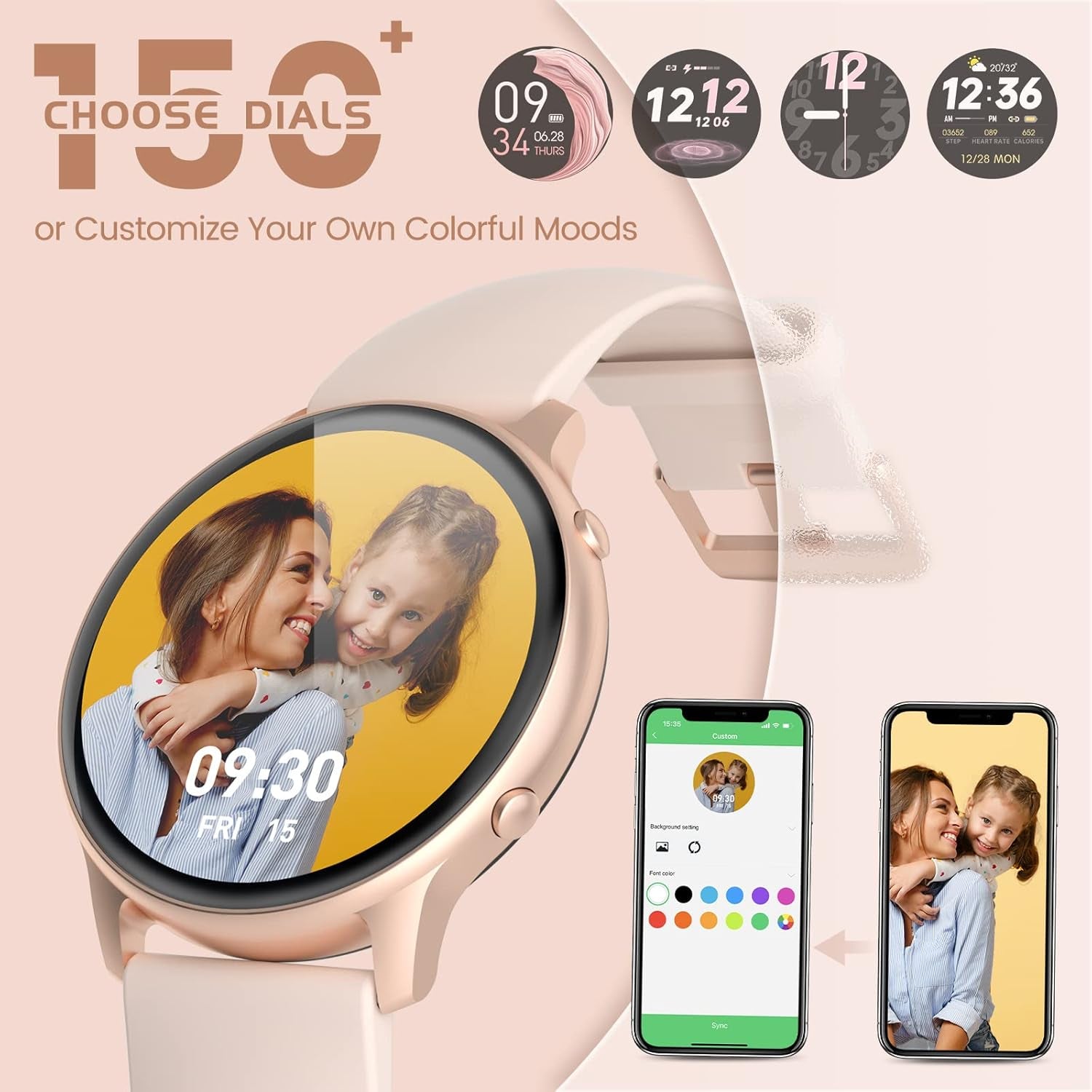 Smart Watches for Women, 2022 ALL-NEW Smart Watch for Android Phones and Iphone, 3ATM Waterproof Fitness Tracker with Sleep Tracker, Heart Rate, Blood Oxygen Monitor, Pedometer, Smartwatch Pink