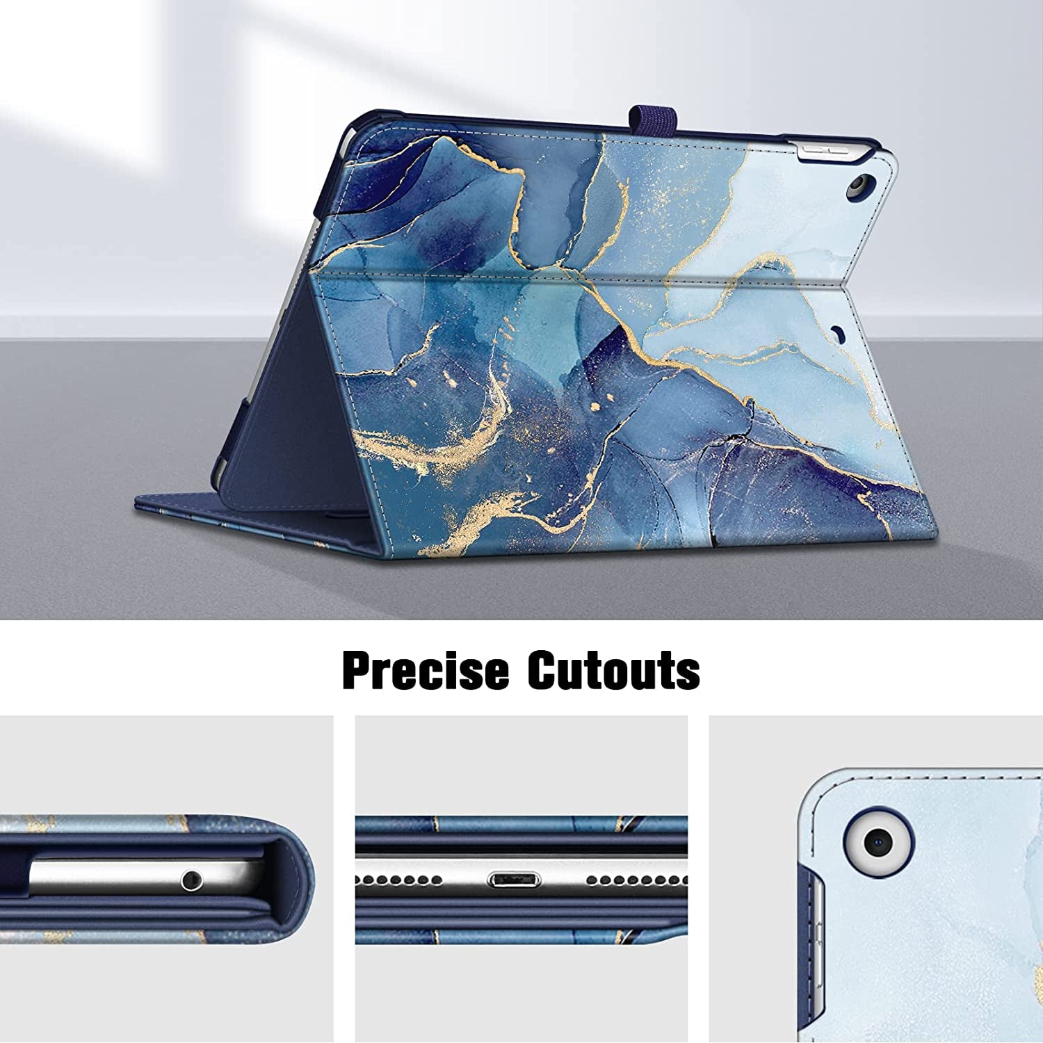 Case for Ipad 9Th / 8Th / 7Th Generation (2021/2020/2019) 10.2 Inch - [Corner Protection] Multi-Angle Viewing Stand Cover with Pocket & Pencil Holder, Auto Sleep Wake, Ocean Marble